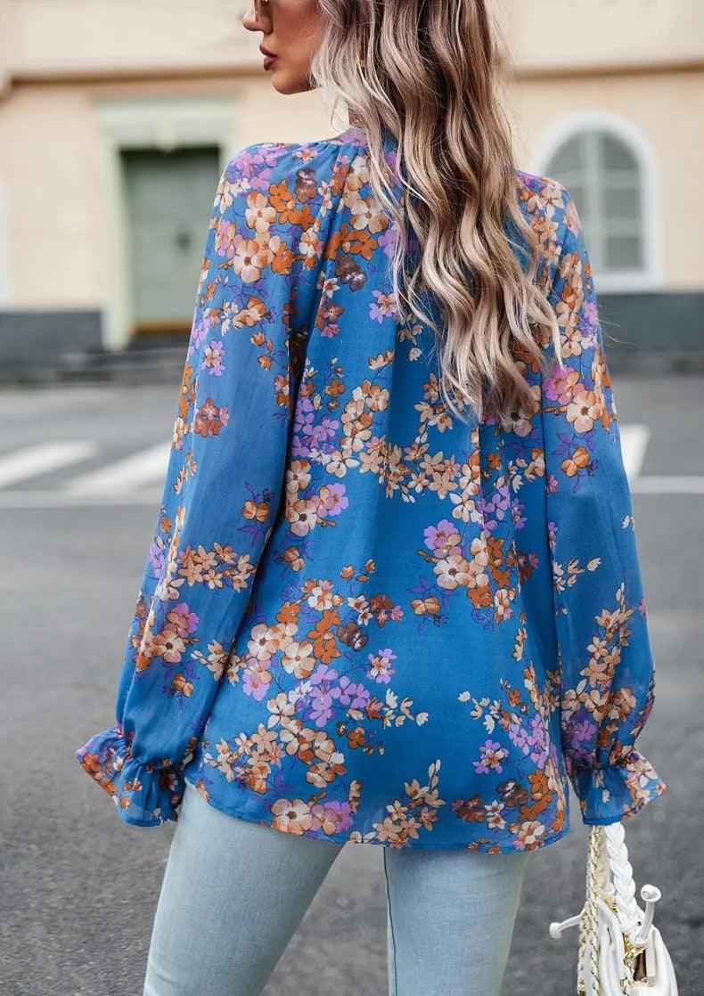 Chic Floral V - Neck Blouse - MRC STOREtopMy StoreChic Floral V - Neck BlouseMRC STORECJCS1792944-Black-LBlackL