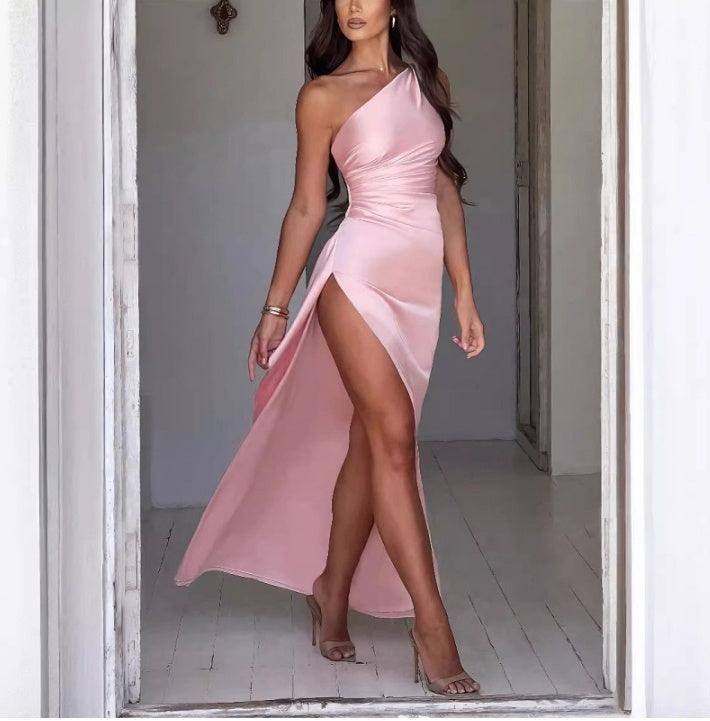 Elegant One - Shoulder Satin Dress - MRC STORETopMy StoreElegant One - Shoulder Satin Dress - MRC STOREMRC STORECJLY173739529CXPinkL