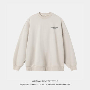 Apricot retro print crew neck sweatshirt by My Store, loose fit top with vintage-inspired design and comfortable fit.