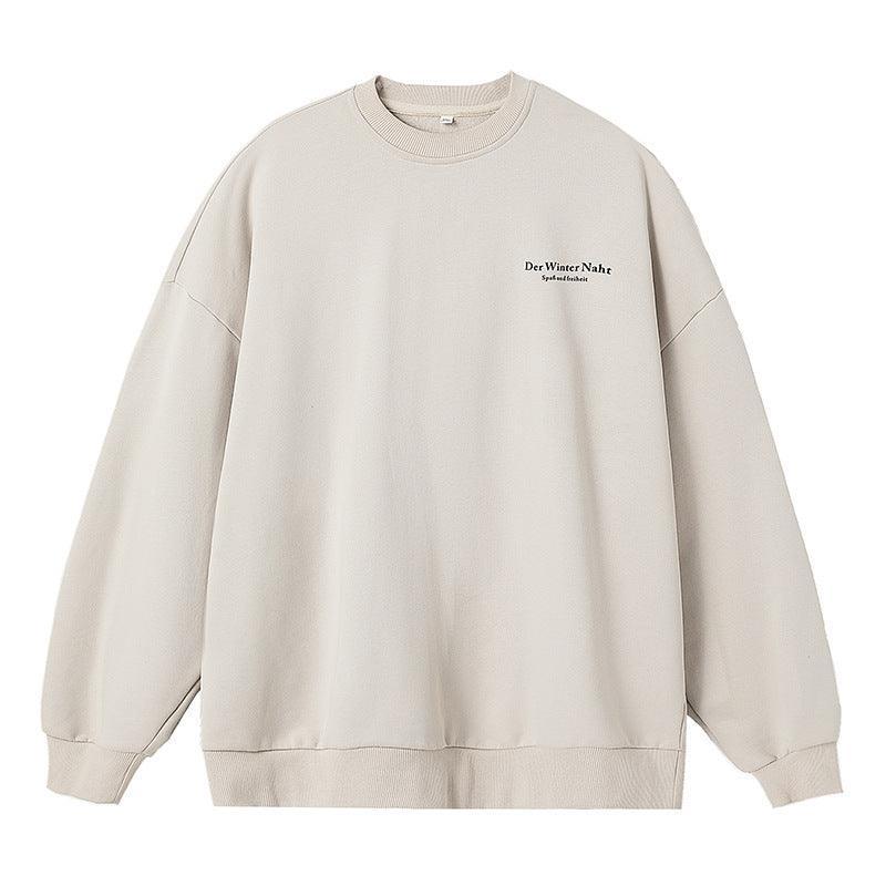 Apricot-colored retro print crew neck sweatshirt by My Store, loose fit top with vintage-inspired design and comfortable fit.