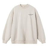 Apricot-colored retro print crew neck sweatshirt by My Store, loose fit top with vintage-inspired design and comfortable fit.