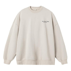 Apricot-colored retro print crew neck sweatshirt by My Store, loose fit top with vintage-inspired design and comfortable fit.