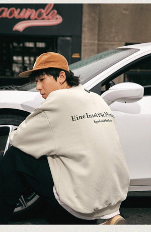 Apricot retro print crew neck sweatshirt with loose fit, casual top from My Store, featuring vintage-inspired design.