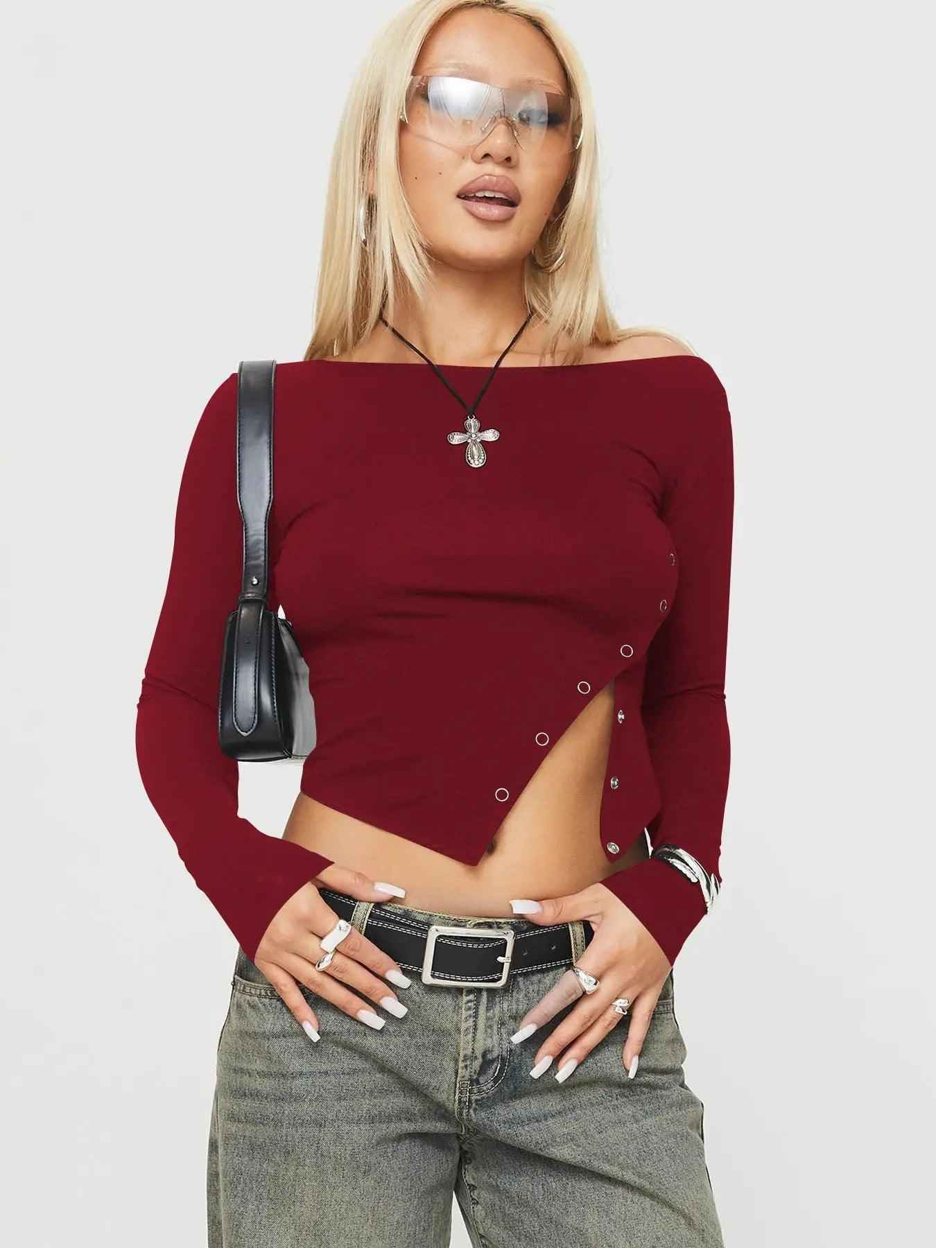 Slim Fit Long Sleeve Top - MRC STORETopMy StoreSlim Fit Long Sleeve TopMRC STORECJCS210178819SHWine RedL