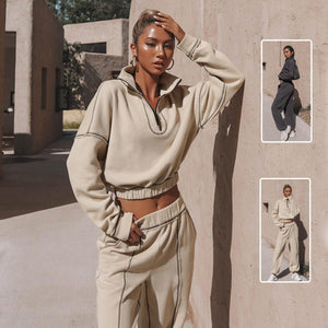 Turtleneck Zipper Sweatshirt – Loose Pants Set - MRC STORETopMy StoreLong Sleeve Turtleneck Zipper Sweatshirt with Loose Straight - Leg Pants - Stylish & Comfortable - MRC STOREMRC STORECJTZ208976907GTApricotL
