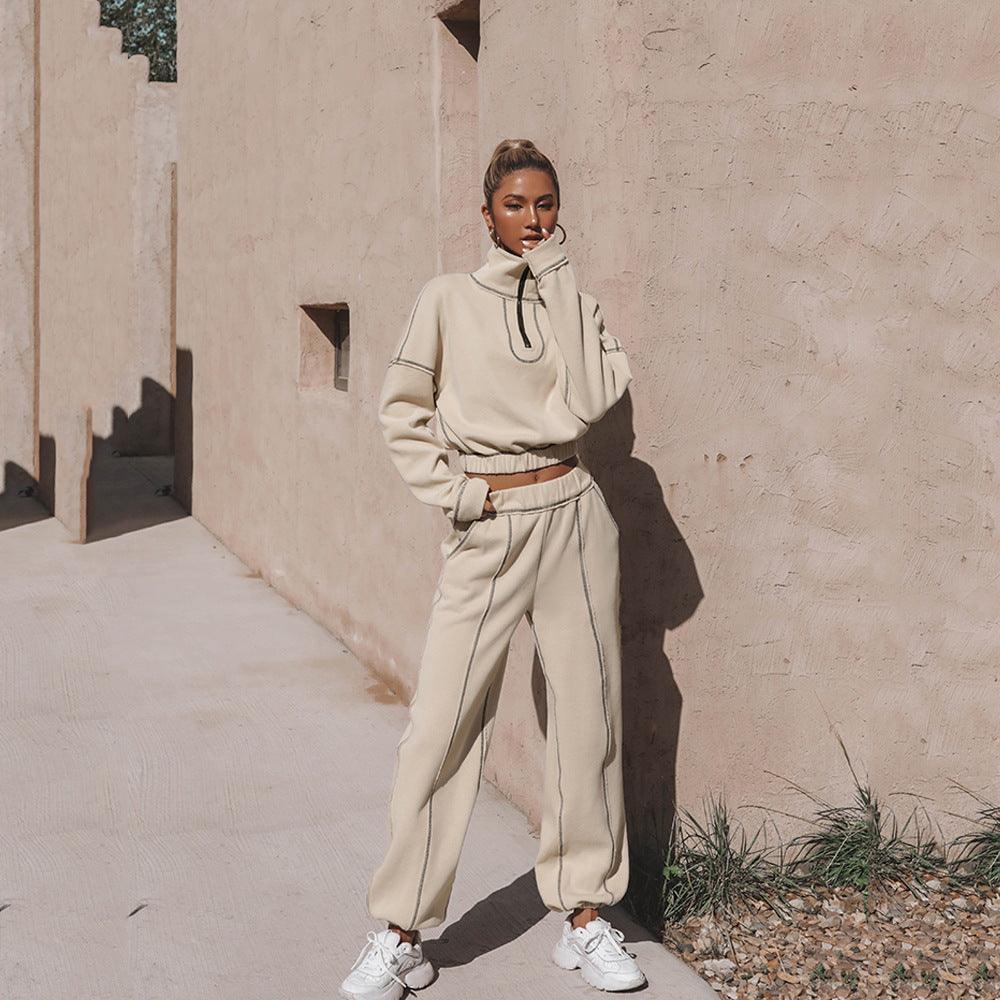 Turtleneck Zipper Sweatshirt – Loose Pants Set - MRC STORETopMy StoreLong Sleeve Turtleneck Zipper Sweatshirt with Loose Straight - Leg Pants - Stylish & Comfortable - MRC STOREMRC STORECJTZ208976903CXGreyL