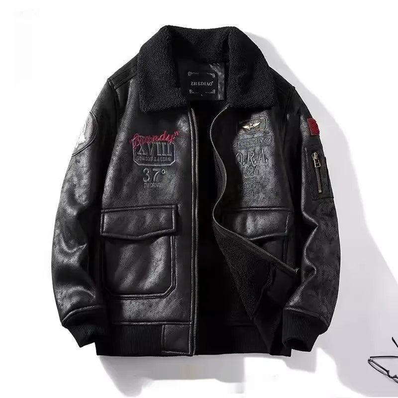 Lambswool Fleece - lined Suede Jacket - MRC STORETopMy StoreBlack leather jacket with patches and branding on a white backgroundMRC STORECJYD201533504DWBlack2XL