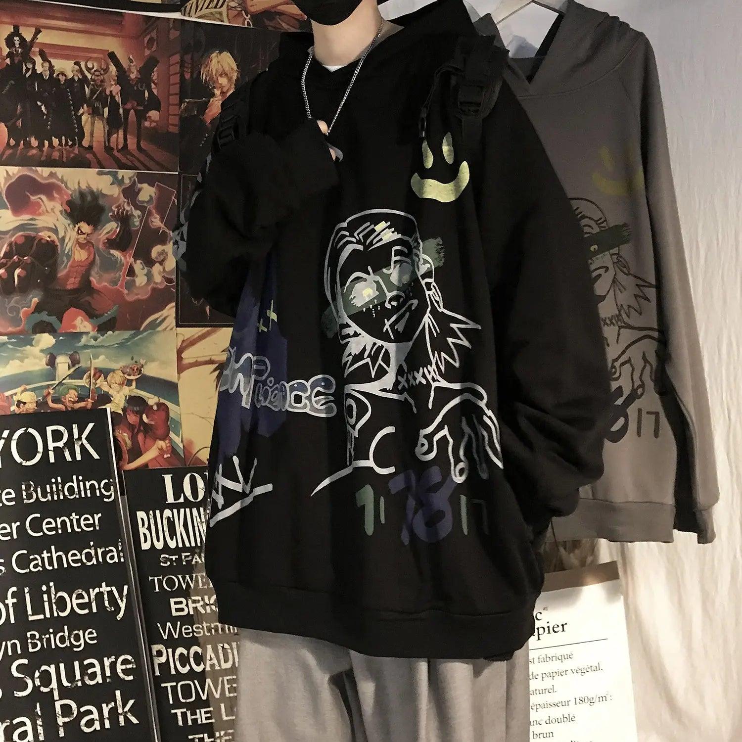 Loose Hooded Sweater with Geometric Print - MRC STORETopMy StoreLoose Hooded Sweater with Geometric Print - MRC STOREMRC STORECJYH115829808HSBlack2XL