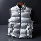 Black shiny down cotton fashion vest jacket, stylish top by My Store, shown in 2XL size with a sleek, glossy finish.