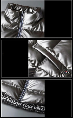 Shiny black down cotton fashion vest jacket, sleeveless top with a sleek and shiny finish, designed for stylish layering.
