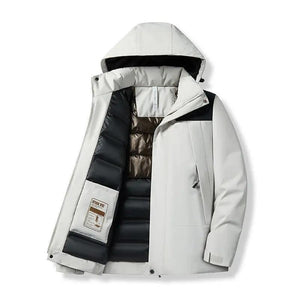 Winter Thermal Shell Jacket - MRC STORETopMy StoreA winter thermal shell jacket in solid white color with a hood, zipper, and pockets, designed for cold weather activities.MRC STORECJYD196657212LOBlack2XL