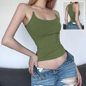 Black women's Y2K camisole top with slim U-neck, stylish vest, sleeveless design, perfect for casual or trendy outfits.