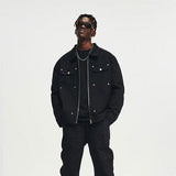 Men's Black Washed Denim Jacket with Zipper and Pocket Detailing - Retro Streetwear Style - MRC STORETopMy StoreMen's Black Washed Denim Jacket with Zipper and Pocket Detailing - Retro Streetwear Style - MRC STOREMRC STORECJXZ216683905EVBlack3XL