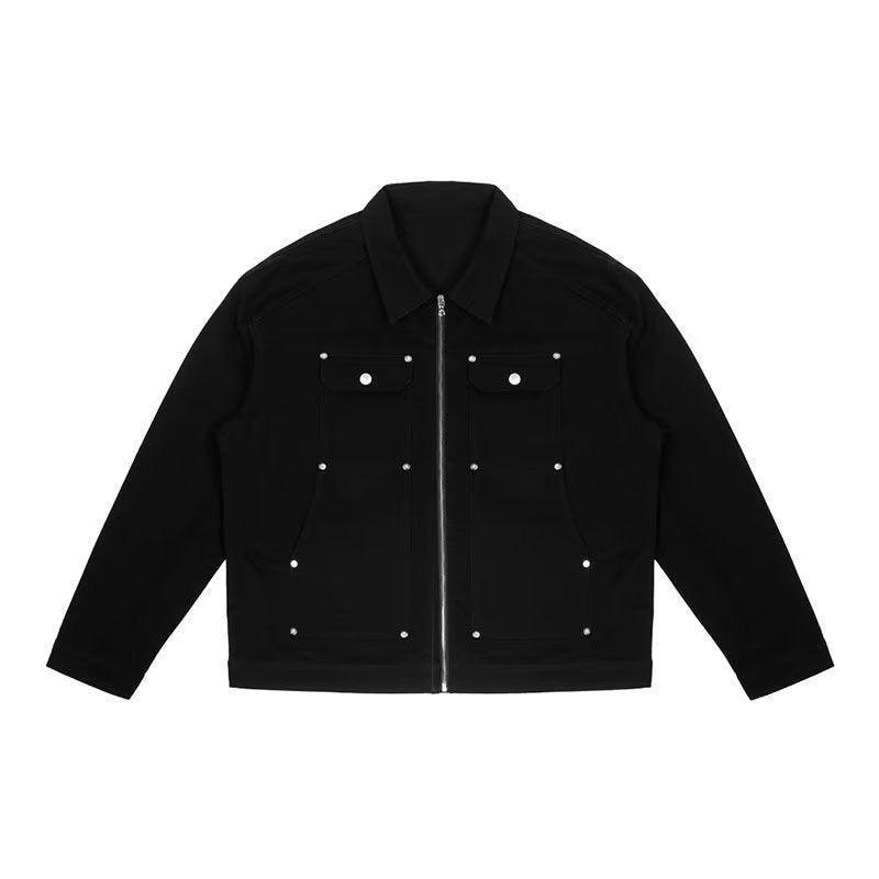 Men's Black Washed Denim Jacket with Zipper and Pocket Detailing - Retro Streetwear Style - MRC STORETopMy StoreMen's Black Washed Denim Jacket with Zipper and Pocket Detailing - Retro Streetwear Style - MRC STOREMRC STORECJXZ216683905EVBlack3XL