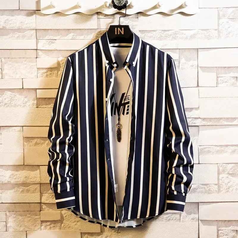 Slim Striped Cardigan Shirt - MRC STOREtopMy StoreSlim Striped Cardigan ShirtMRC STORECJXZ144988032FUBlue and white2XL