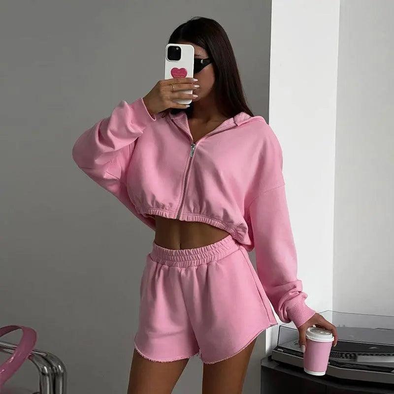 Autumn Leisure Fleece and Shorts Suit - MRC STORETopMy StoreAutumn Leisure Fleece and Shorts Suit - MRC STOREMRC STORECJLS211559609IRPinkL