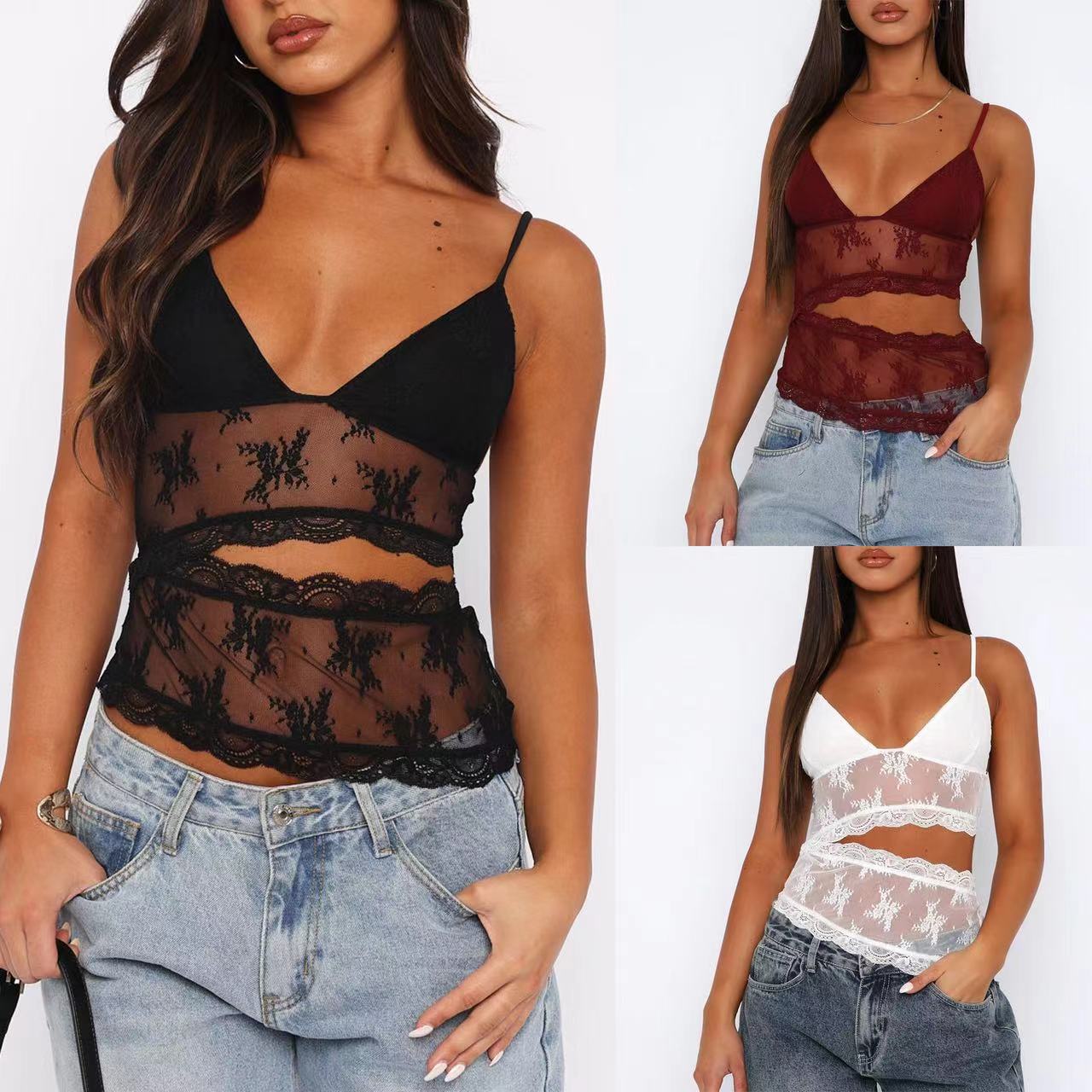 Backless Tank Top - Lace V Neck Sling - MRC STORETopMy StoreWomen’s Backless Tank Top - Lace V Neck Sling My Store MRC STORECJQB228000403CXWine RedL