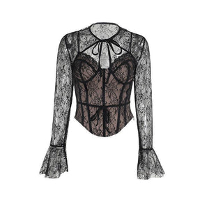 Black Lace Corset Top - Sheer Long Sleeve Slim - Fit with Delicate Embroidery - MRC STORETopMy StoreBlack Lace Corset Top - Sheer Long Sleeve Slim - Fit with Delicate Embroidery - MRC STOREMRC STORECJQB216324203CXBlackL