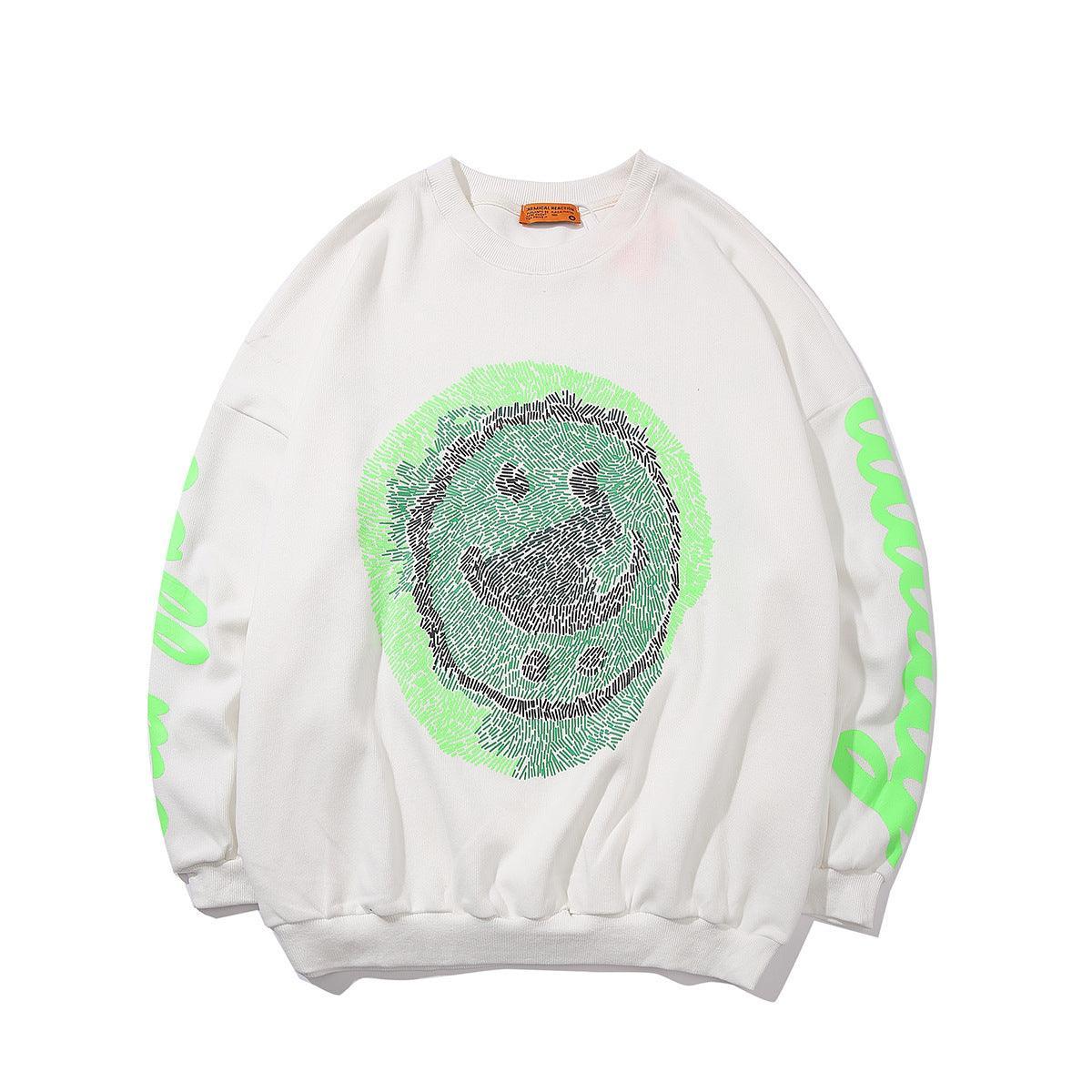 Crew Neck Printed Sweatshirt – Cotton Casual - MRC STORETopMy StoreOversized Smiley Face Graphic Sweatshirt – Bold Black Pullover with Neon Green Print - MRC STOREMRC STORECJNSSYWY03458-White-LWhiteL
