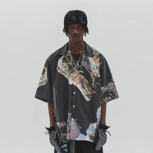 Dark Printed Short - Sleeved Shirt - MRC STORETopMy StoreDark Printed Short - Sleeved Shirt - MRC STOREMRC STORECJNSTXYH01724-Black-LBlackL