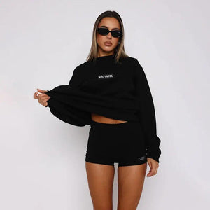 High Waist Printed Tight Shorts & Long Sleeve Top Set - MRC STORETopMy StoreHigh Waist Printed Tight Shorts & Long Sleeve Top Set - MRC STOREMRC STORECJLS211707003CXBlackL