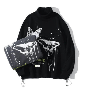 Black high collar hip hop fashion sweater top by My Store, featuring a stylish and comfortable design for casual wear.