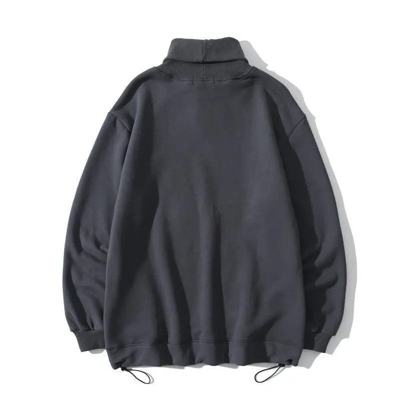 Black high collar hip hop fashion sweater top by My Store, featuring a stylish and comfortable design with a fitted silhouette.