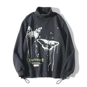 Black Hip Hop Fashion high collar sweater, stylish top from My Store featuring a modern, urban design and comfortable fit.