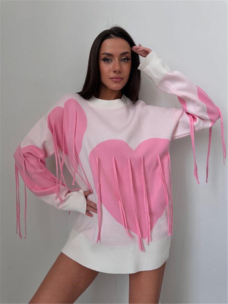 Love Pattern Round Neck Pullover Sweater - MRC STORETopMy StoreLove Pattern Round Neck Pullover Sweater - MRC STOREMRC STORECJMY213199003CXPinkL