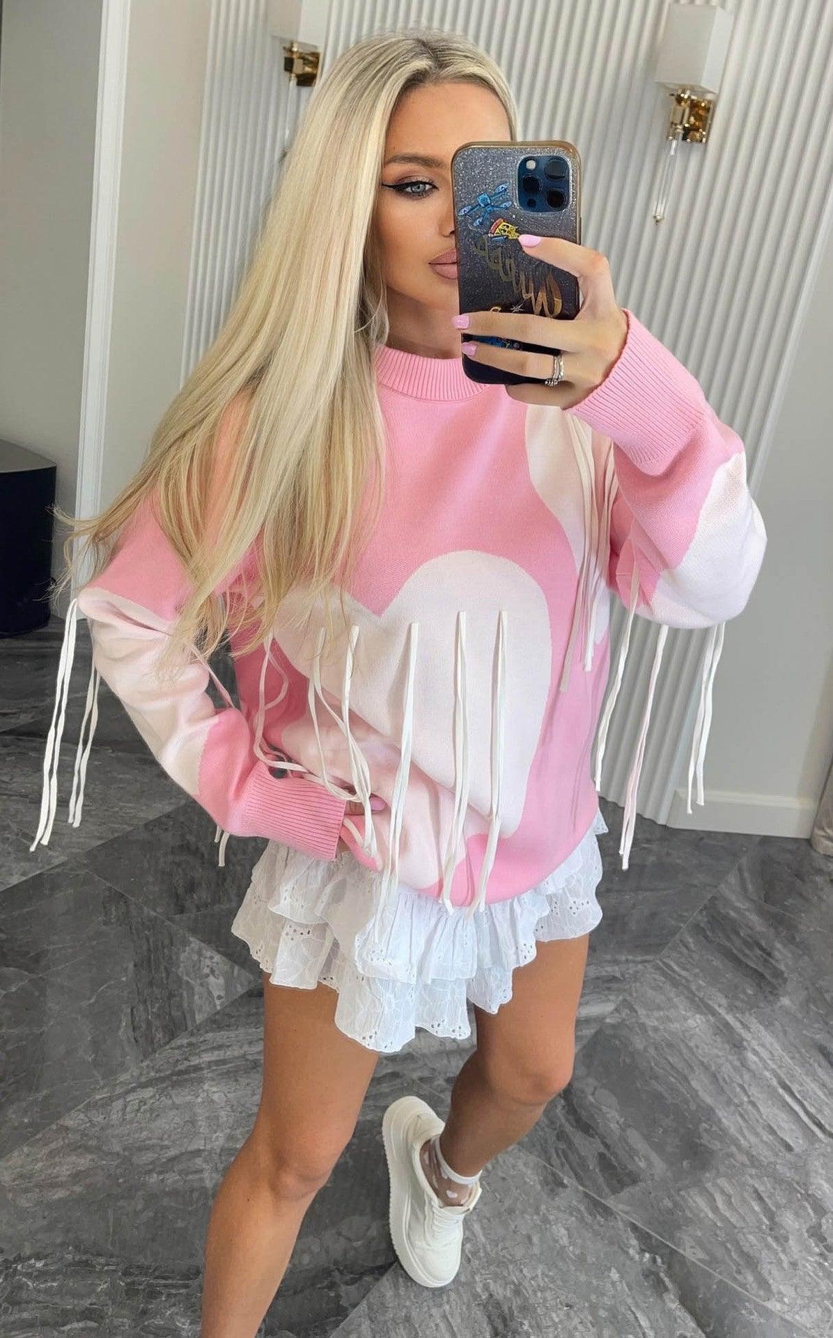 Love Pattern Round Neck Pullover Sweater - MRC STORETopMy StoreLove Pattern Round Neck Pullover Sweater - MRC STOREMRC STORECJMY213199009IRPink 1L