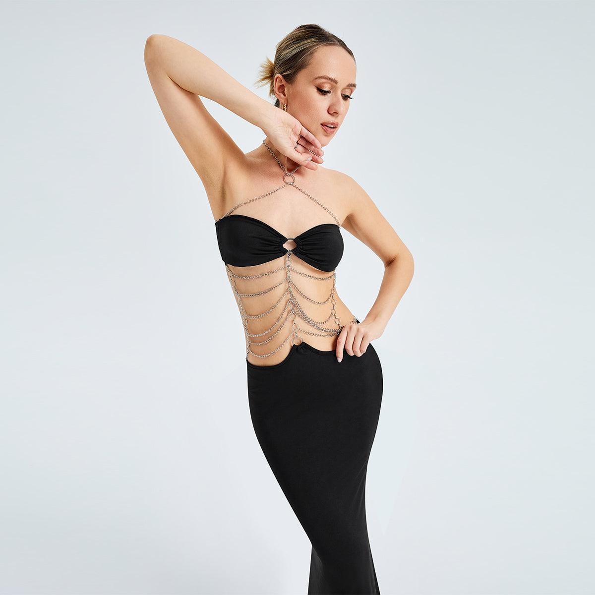 Metal Chain Halterneck Cutout Party Dress - Bold and Daring - MRC STORETopMy StoreMetal Chain Halterneck Cutout Party Dress - Bold and Daring - MRC STOREMRC STORECJLY1791160-Black-LBlackL