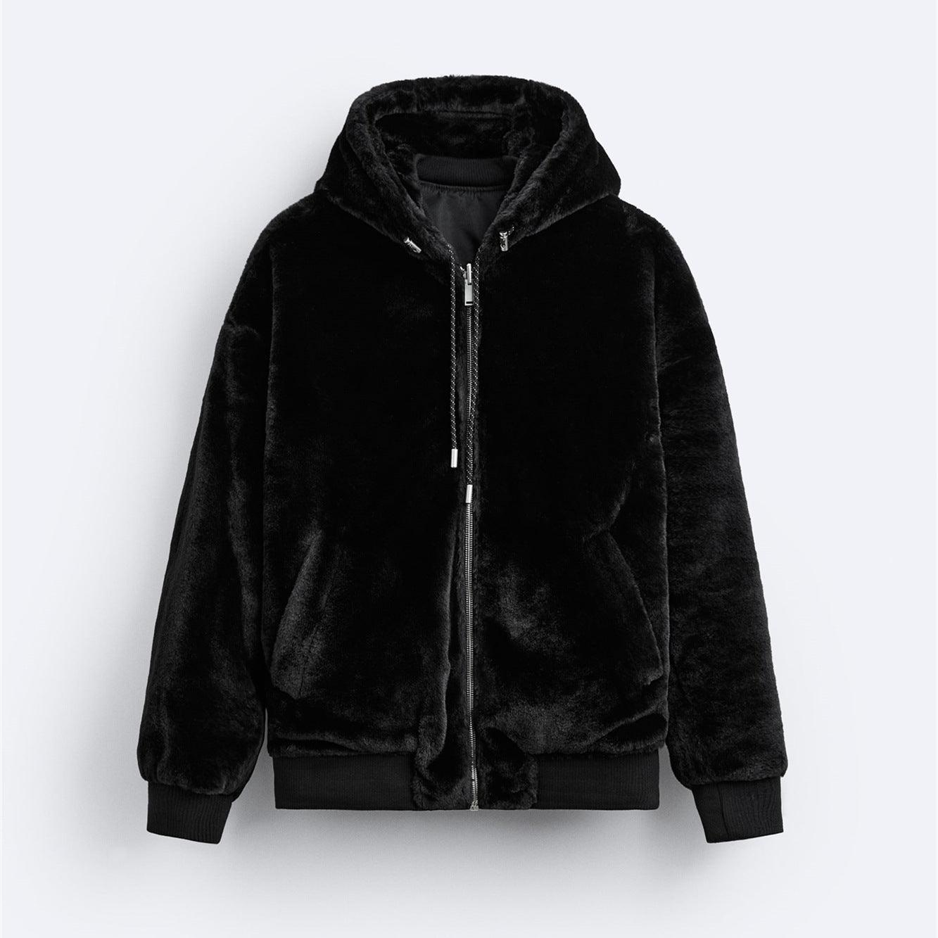 Plush Hooded Faux Fur coat - MRC STORETopMy StorePlush Hooded Faux Fur coat - Cozy and Stylish Outerwear for Cold Weather - Double - Sided Design with Stick Pockets - MRC STOREMRC STORECJXZ215759303CXBlackL