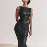 PU Leather Bodycon Midi Dress – Sleeveless - MRC STORETopMy StoreSleek PU Leather Bodycon Dress – Elegant Sleeveless Midi Dress for a Bold Look - MRC STOREMRC STORECJLY196300203CXBlackL