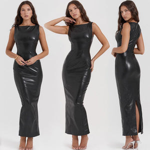 PU Leather Bodycon Midi Dress – Sleeveless - MRC STORETopMy StoreSleek PU Leather Bodycon Dress – Elegant Sleeveless Midi Dress for a Bold Look - MRC STOREMRC STORECJLY196300203CXBlackL
