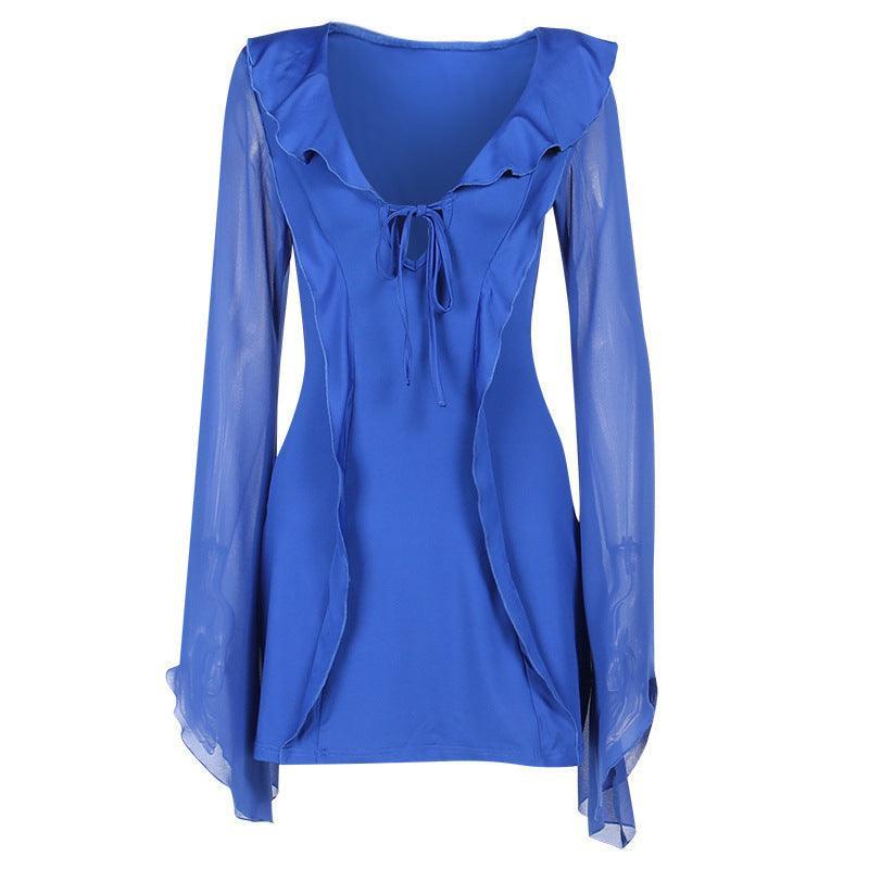 Ruffled V - neck Lace - up Long - sleeved Y2K Dress for Women - MRC STORETopMy StoreRuffled V - neck Lace - up Long - sleeved Y2K Dress for Women - MRC STOREMRC STORECJLY211358509IRWine RedL
