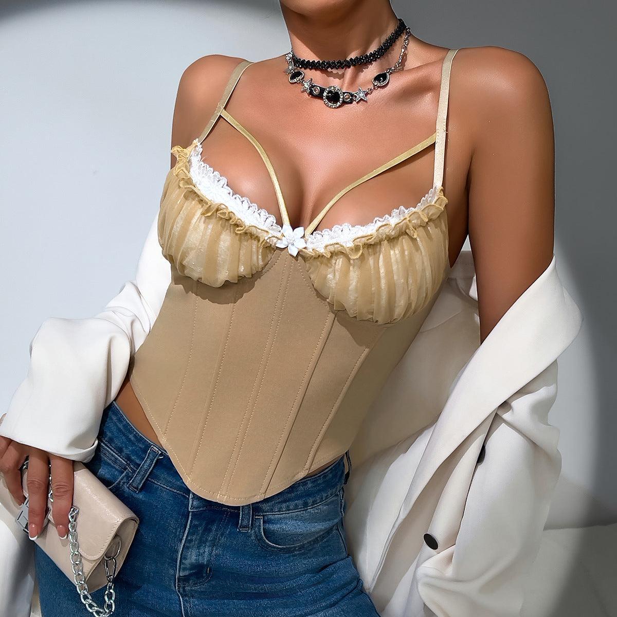 Sheer Mesh Stitching Lace Backless Fishbone Vest – Ultra Short Floral Design - MRC STORETopMy StoreSheer Mesh Stitching Lace Backless Fishbone Vest – Ultra Short Floral Design - MRC STOREMRC STORECJCS223544406FUKhakiL