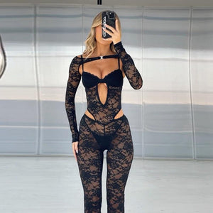 Slim - Fit Lace Long - Sleeved Jumpsuit Bold and Elegant in Black - MRC STORETopMy StoreSlim - Fit Lace Long - Sleeved Jumpsuit Bold and Elegant in Black - MRC STOREMRC STORECJLS216333903CXBlackL