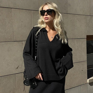 V - Neck Loose Sweater Set - MRC STORETopMy StoreV - Neck Loose Sweater Set - MRC STOREMRC STORECJMY212076112LOLight GreenL
