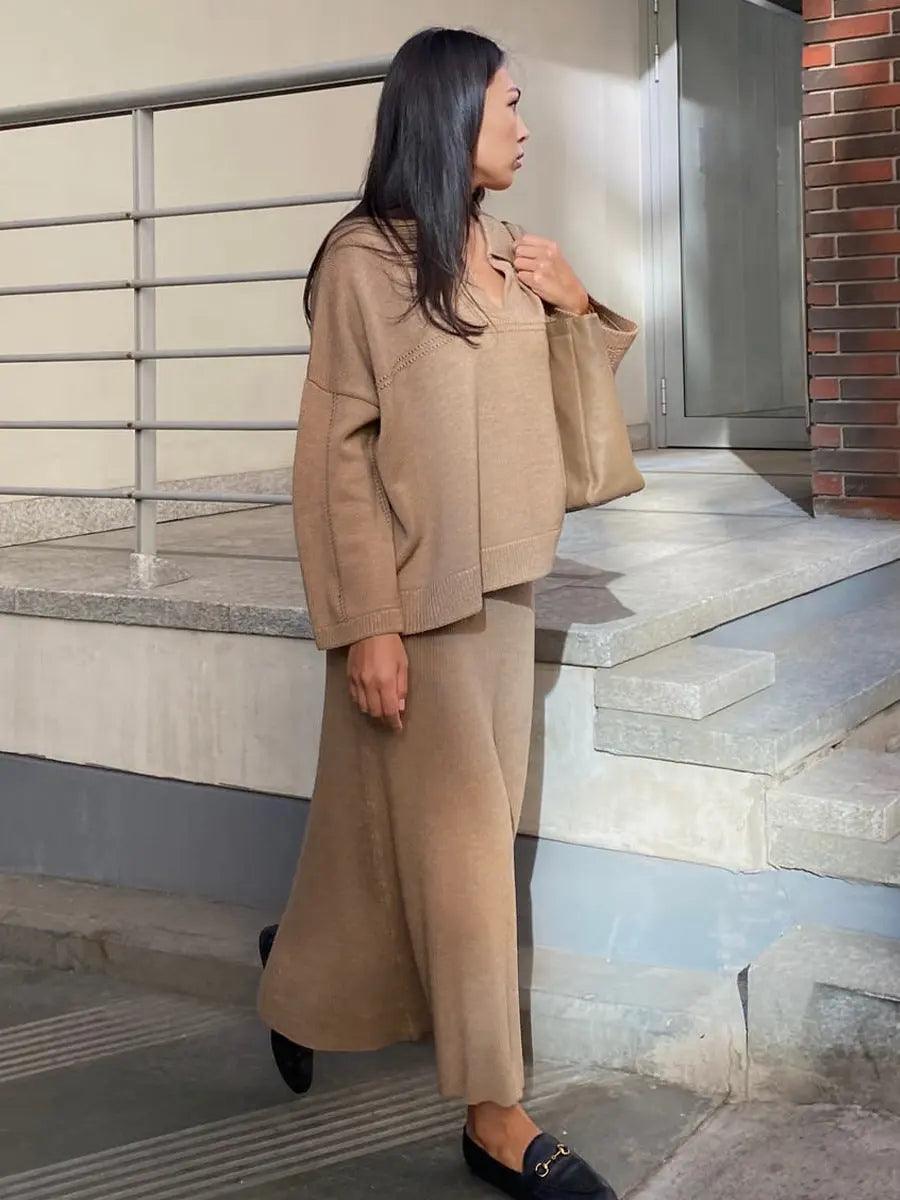 V - Neck Loose Sweater Set - MRC STORETopMy StoreV - Neck Loose Sweater Set - MRC STOREMRC STORECJMY212076118RIBrownL