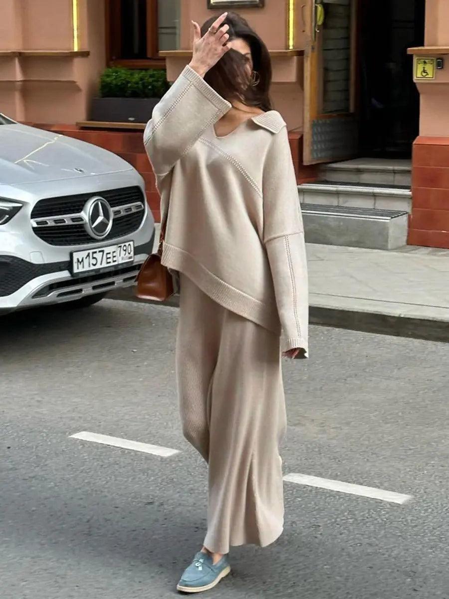 V - Neck Loose Sweater Set - MRC STORETopMy StoreV - Neck Loose Sweater Set - MRC STOREMRC STORECJMY212076115OLCamelL