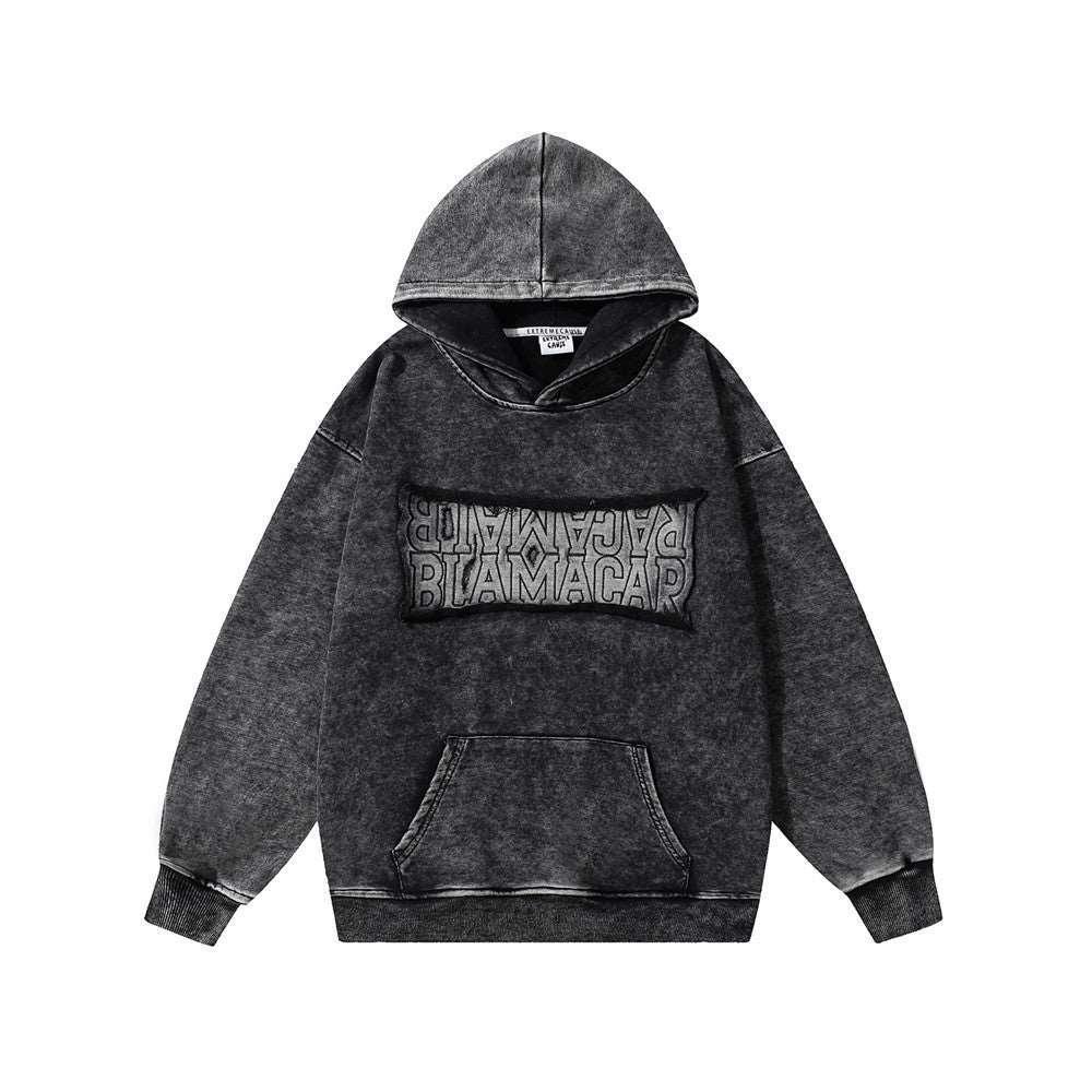 Vintage Black Acid Wash Hoodie with Embroidered Logo Patch - MRC STORETopMy StoreVintage Black Acid Wash Hoodie with Embroidered Logo Patch - MRC STOREMRC STORECJWY209581607GTBlackL
