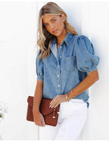 Casual Thin Denim Shirt with Princess Sleeves - MRC STORETopMy StoreCasual Thin Denim Shirt with Princess Sleeves - MRC STOREMRC STORECJYD211797003CXBlueL