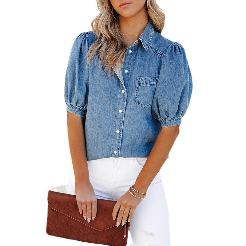 Casual Thin Denim Shirt with Princess Sleeves - MRC STORETopMy StoreCasual Thin Denim Shirt with Princess Sleeves - MRC STOREMRC STORECJYD211797003CXBlueL