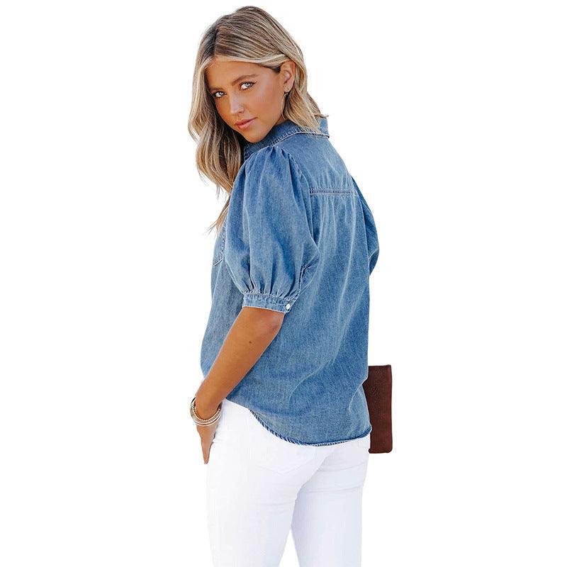 Casual Thin Denim Shirt with Princess Sleeves - MRC STORETopMy StoreCasual Thin Denim Shirt with Princess Sleeves - MRC STOREMRC STORECJYD211797003CXBlueL
