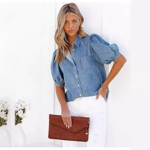 Casual Thin Denim Shirt with Princess Sleeves - MRC STORETopMy StoreCasual Thin Denim Shirt with Princess Sleeves - MRC STOREMRC STORECJYD211797003CXBlueL