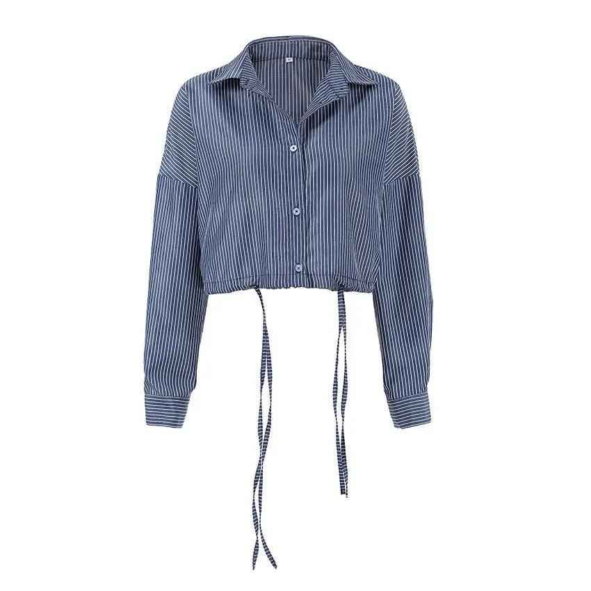 Cropped Striped Fashion Shirt - MRC STORETopMy StoreCropped Striped Fashion ShirtMRC STORECJYD210687403CXBlueL