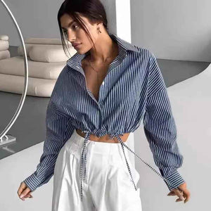 Cropped Striped Fashion Shirt - MRC STORETopMy StoreCropped Striped Fashion ShirtMRC STORECJYD210687403CXBlueL