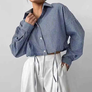 Cropped Striped Fashion Shirt - MRC STORETopMy StoreCropped Striped Fashion ShirtMRC STORECJYD210687403CXBlueL