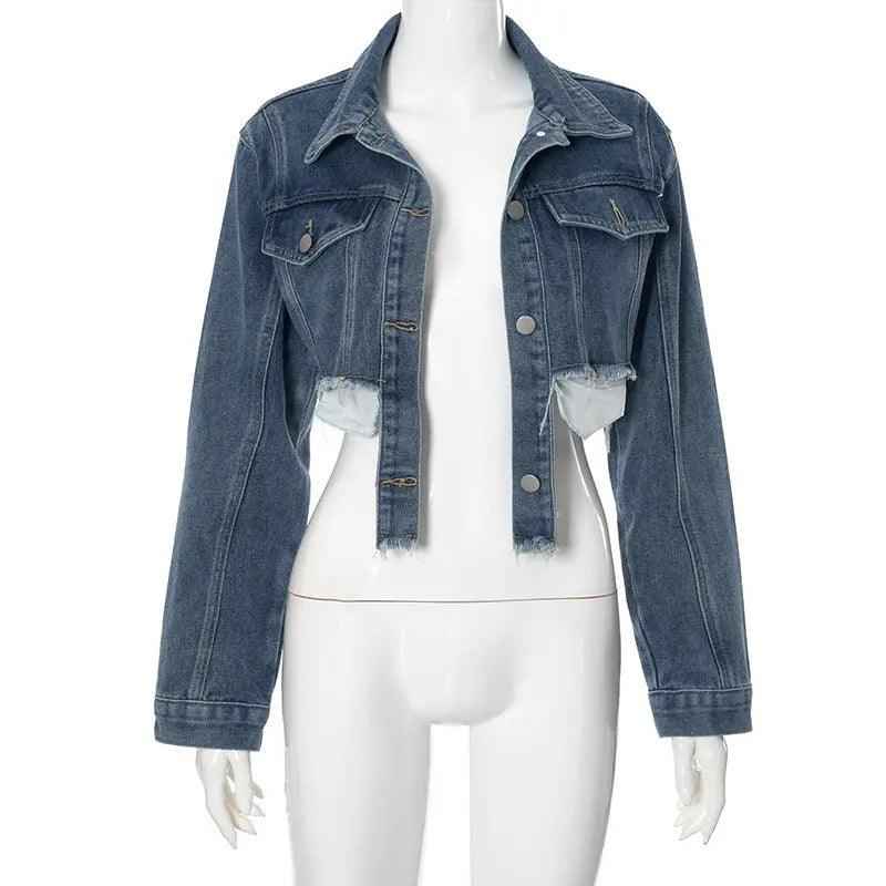 Denim Polo Short Coat - MRC STORETopMy StoreDenim Polo Short CoatMRC STORECJYD210592003CXBlueL