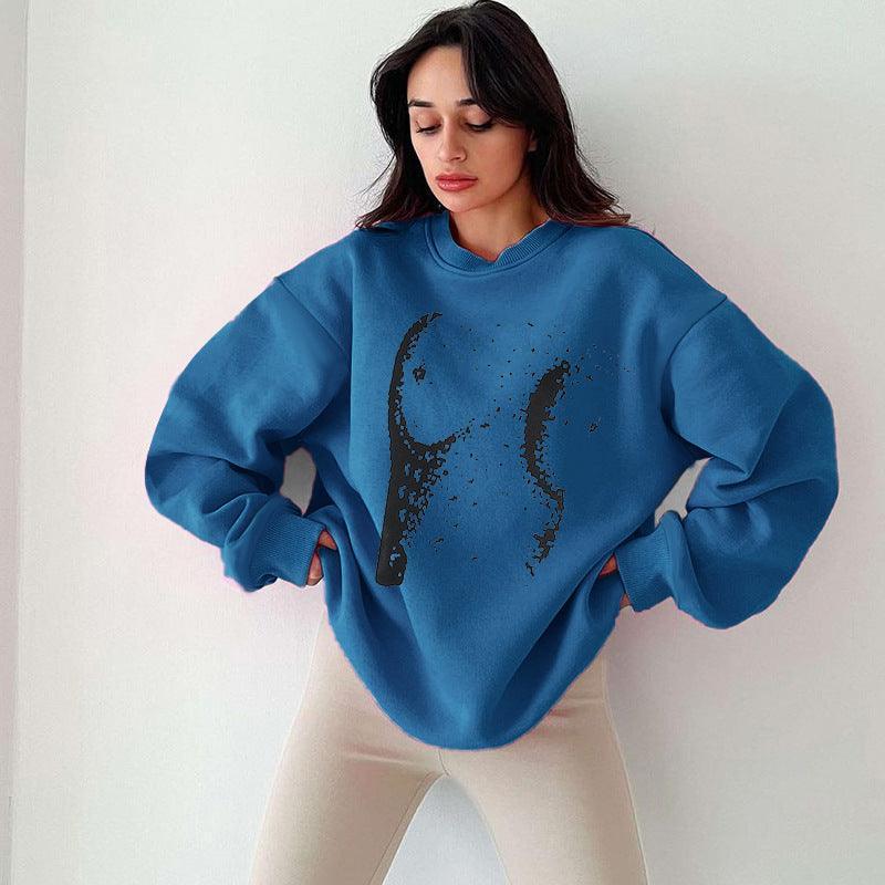 Simple Printed Loose Round sweater - MRC STORETopMy StoreSimple Printed Loose Round sweater - MRC STOREMRC STORECJWY211572503CXBlueL